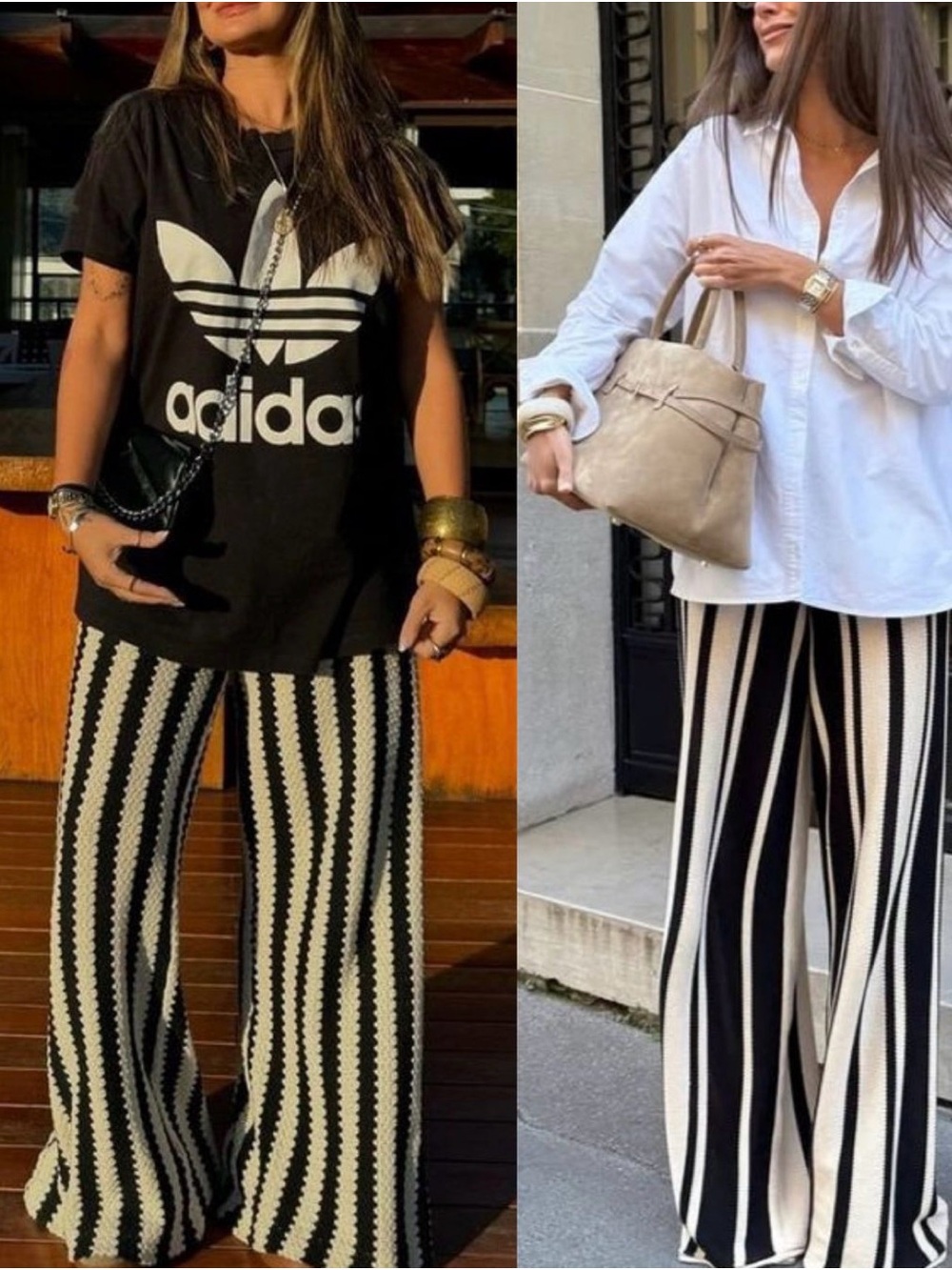 H&M Black and White Vertical Stripe Wide-Leg Pants